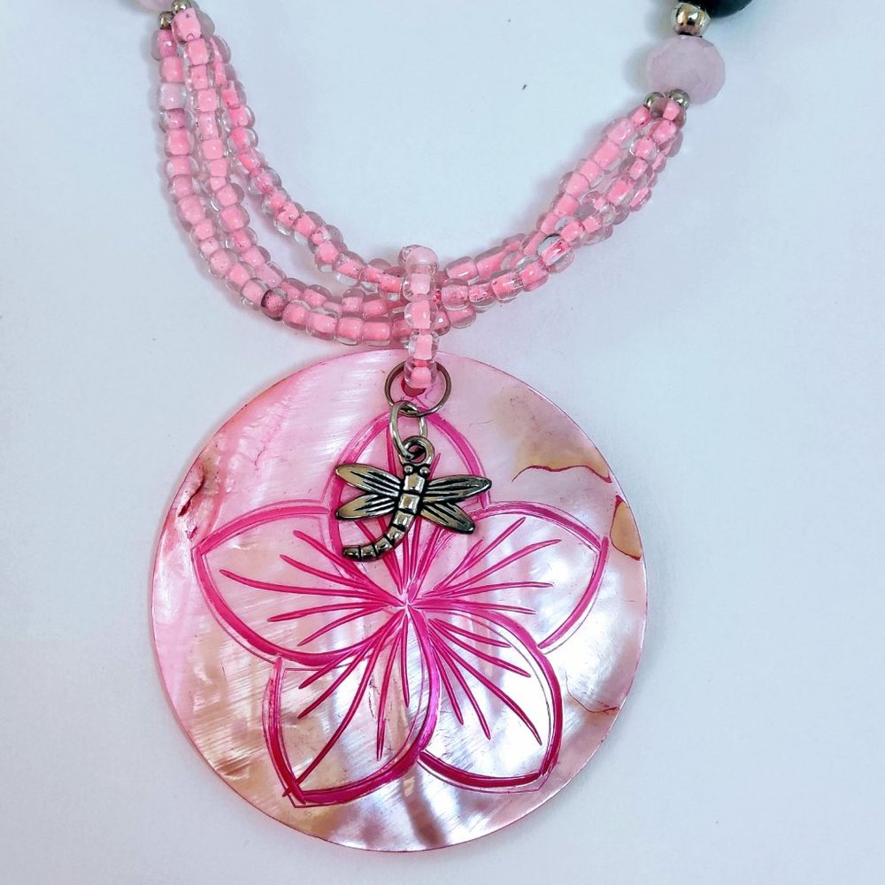Pink Shell, Multi Gemstone Dragonfly Charm - image 2